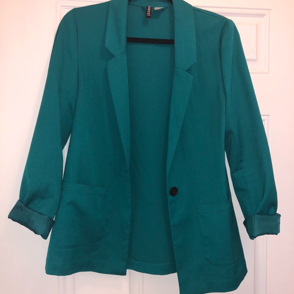 H&M-Turquoise Long Blazer Size:8
